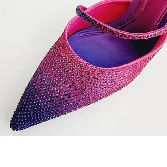Zara Pink Slingback Rhinestone Heels(Size 6)