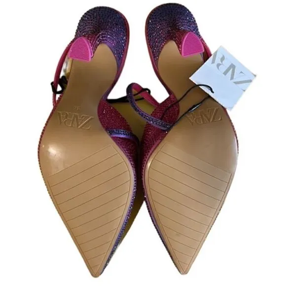 Zara Pink Slingback Rhinestone Heels(Size 6)