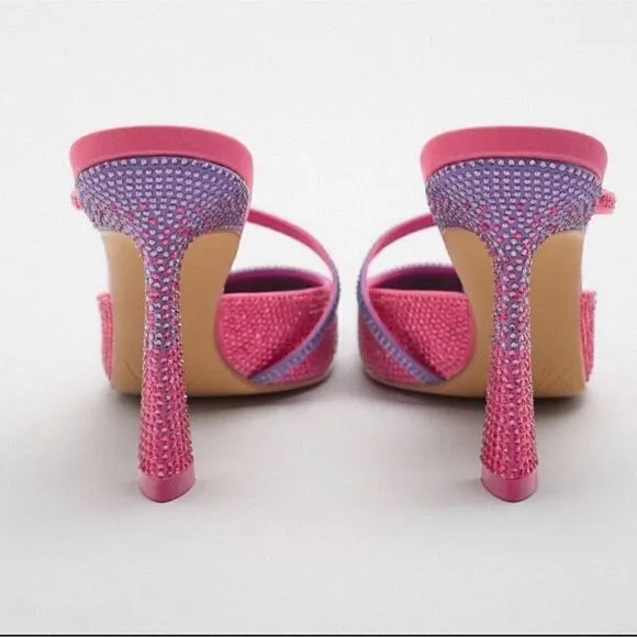Zara Pink Slingback Rhinestone Heels(Size 6)