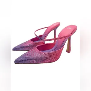 Zara Pink Slingback Rhinestone Heels(Size 6)