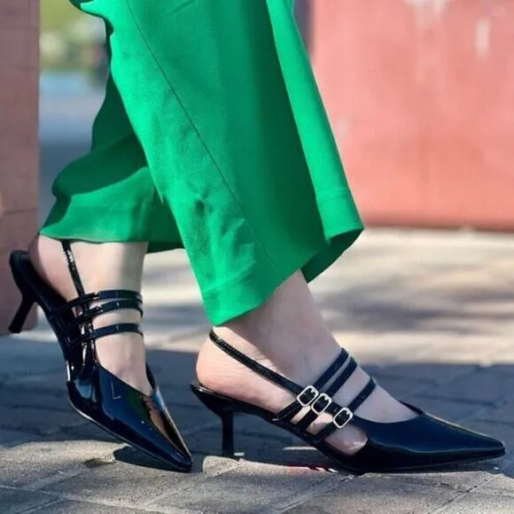 ZARA Pointed Toe Buckled Heels NWT