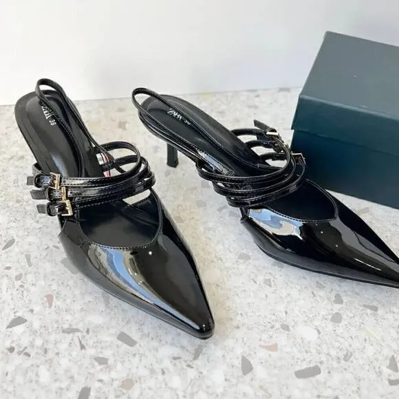 ZARA Pointed Toe Buckled Heels NWT