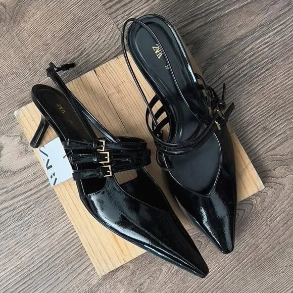 ZARA Pointed Toe Buckled Heels NWT