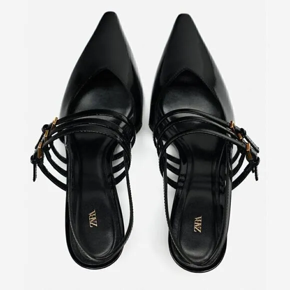 ZARA Pointed Toe Buckled Heels NWT