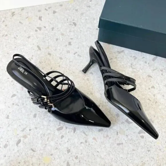 ZARA Pointed Toe Buckled Heels NWT