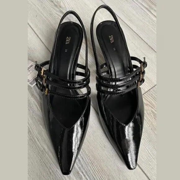 ZARA Pointed Toe Buckled Heels NWT
