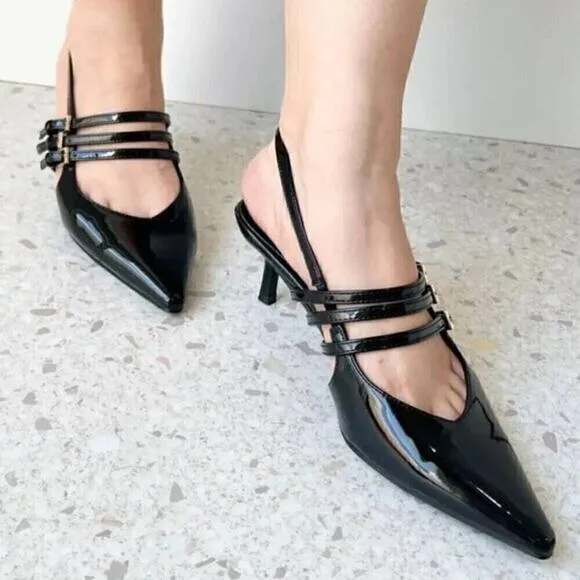 ZARA Pointed Toe Buckled Heels NWT