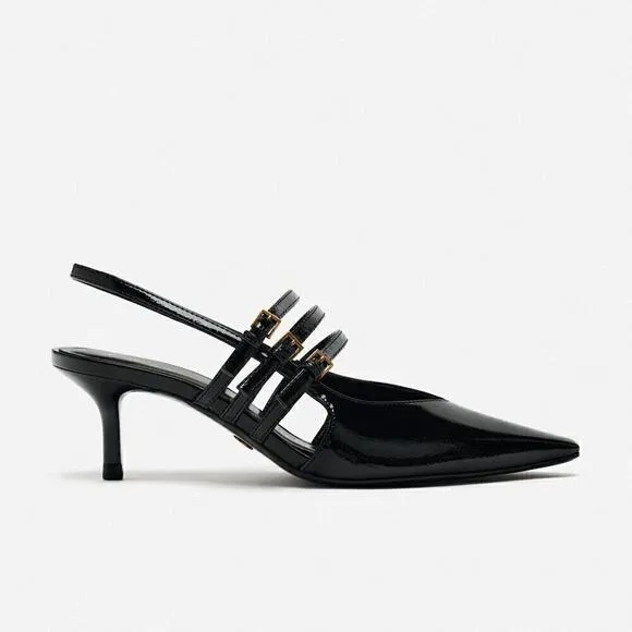 ZARA Pointed Toe Buckled Heels NWT