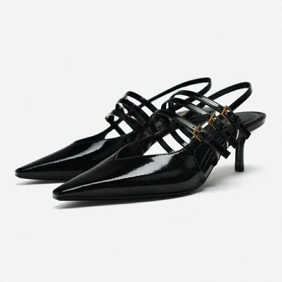 ZARA Pointed Toe Buckled Heels NWT