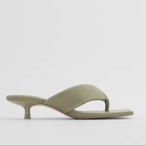 ZARA Quilted Leather Kitten Heels Sandals Green