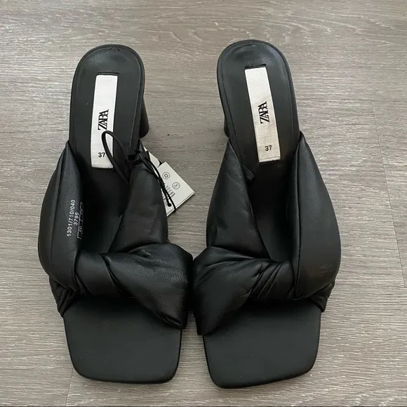 Zara Quilted Leather Mules Sandal Heel