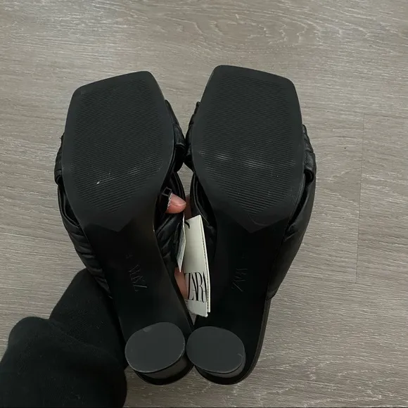 Zara Quilted Leather Mules Sandal Heel