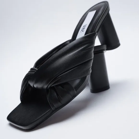 Zara Quilted Leather Mules Sandal Heel