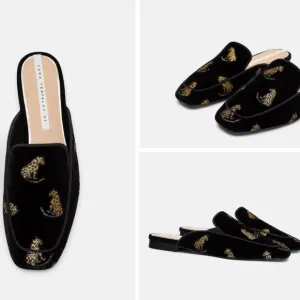 ZARA *RARE* BLACK LEOPARD VELVET MULES LOAFERS BRAND NEW WITH TAGS US 6 EUR 36
