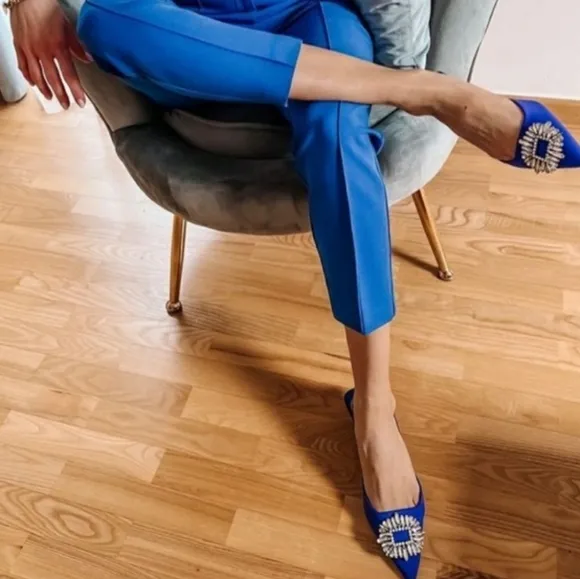 ZARA SHIMMERY SLINGBACK  HEELS. BLUE COLOR Bloggers favorite