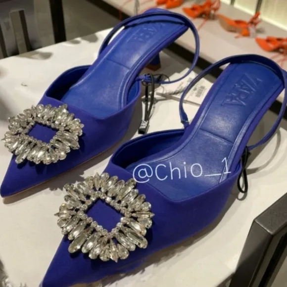 ZARA SHIMMERY SLINGBACK  HEELS. BLUE COLOR Bloggers favorite