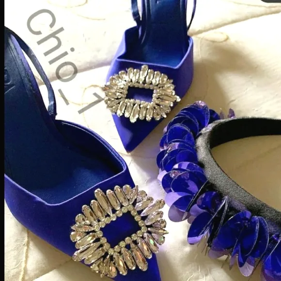 ZARA SHIMMERY SLINGBACK  HEELS. BLUE COLOR Bloggers favorite