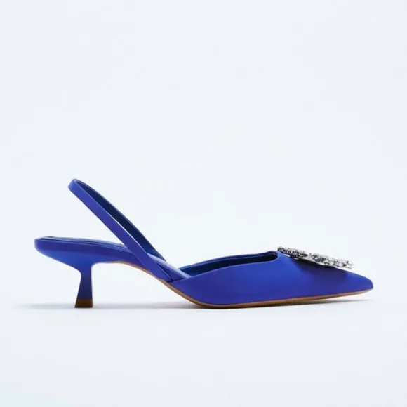 ZARA SHIMMERY SLINGBACK  HEELS. BLUE COLOR Bloggers favorite