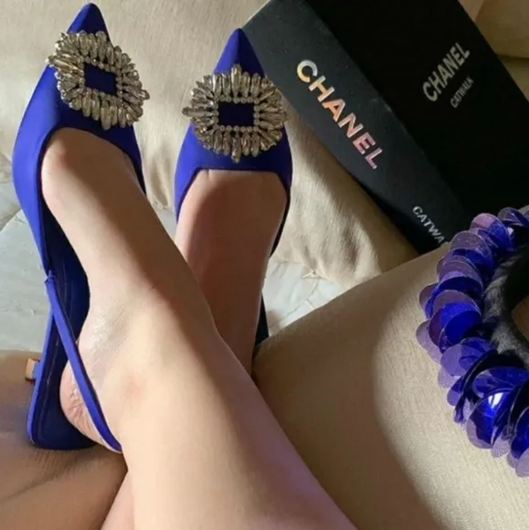 ZARA SHIMMERY SLINGBACK  HEELS. BLUE COLOR Bloggers favorite