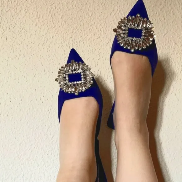 ZARA SHIMMERY SLINGBACK  HEELS. BLUE COLOR Bloggers favorite