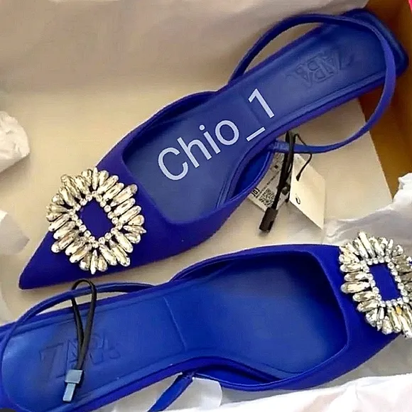 ZARA SHIMMERY SLINGBACK  HEELS. BLUE COLOR Bloggers favorite