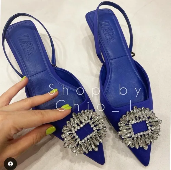 ZARA SHIMMERY SLINGBACK  HEELS. BLUE COLOR Bloggers favorite