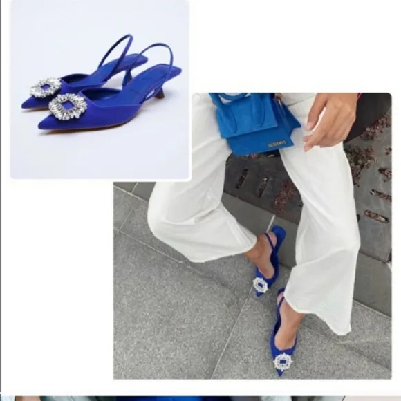 ZARA SHIMMERY SLINGBACK  HEELS. BLUE COLOR Bloggers favorite