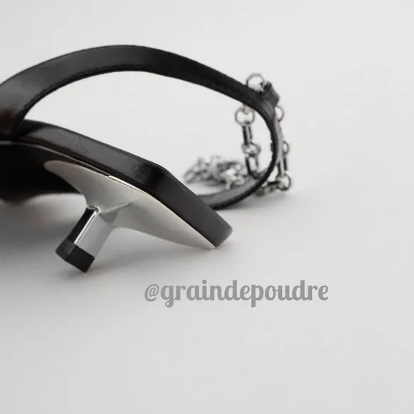 Zara Silver Ankle Chain Black Kitten Slingbacks 38