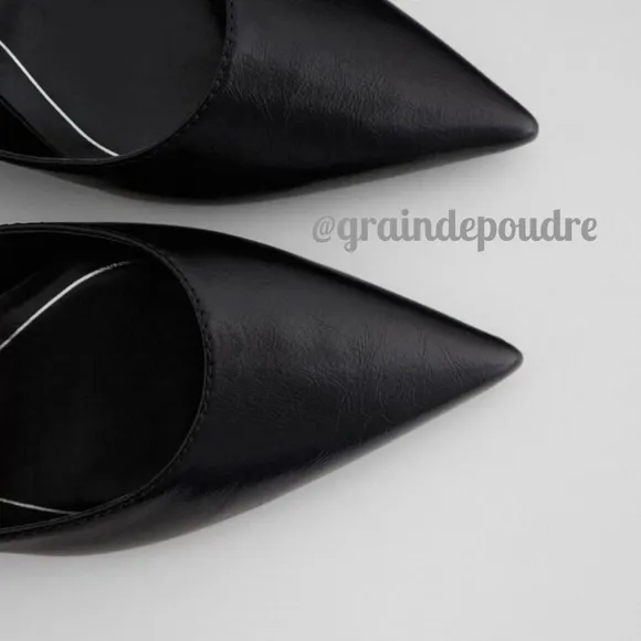 Zara Silver Ankle Chain Black Kitten Slingbacks 38