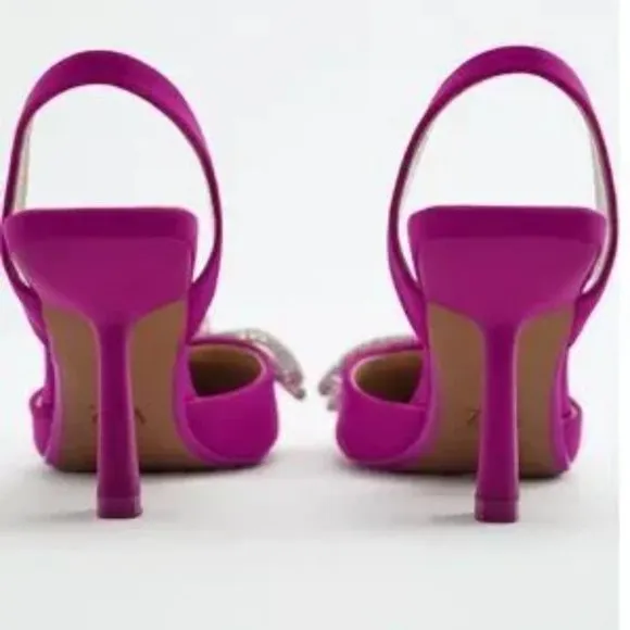 ZARA Slingback Heels With Bow Fuchsia