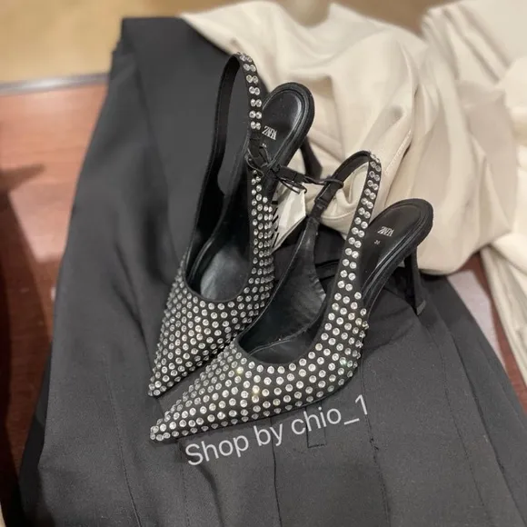 ZARA SLINGBACK SEQUIN WITH CRYSTAL HIGH HEELS Bloggers Favorite