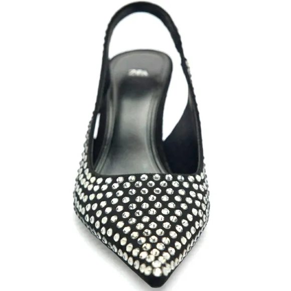 ZARA SLINGBACK SEQUIN WITH CRYSTAL HIGH HEELS Bloggers Favorite