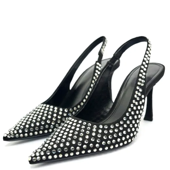 ZARA SLINGBACK SEQUIN WITH CRYSTAL HIGH HEELS Bloggers Favorite