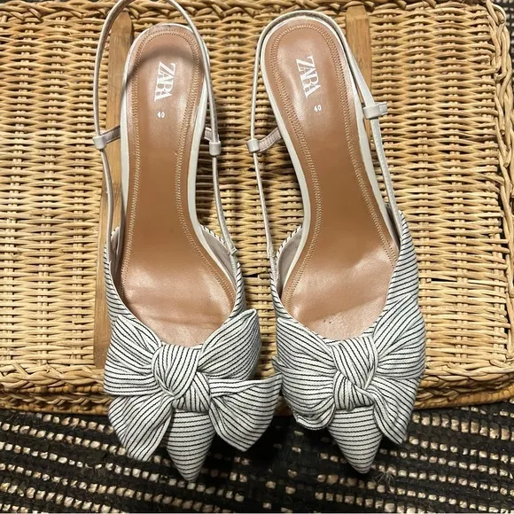 Zara Striped Kitten Heels with Bow