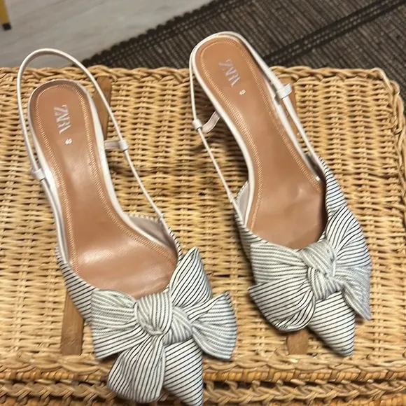 Zara Striped Kitten Heels with Bow