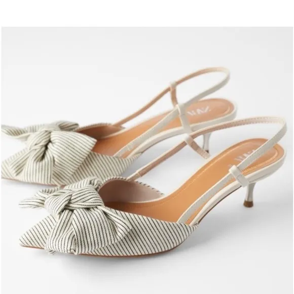 Zara Striped Kitten Heels with Bow