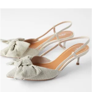 Zara Striped Kitten Heels with Bow