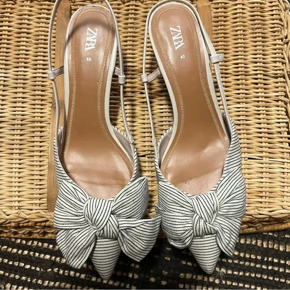 Zara Striped Kitten Heels with Bow