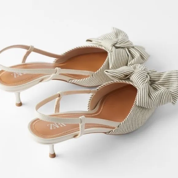 Zara Striped Kitten Heels with Bow