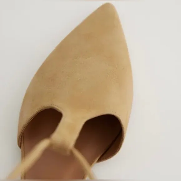 Zara Tied Suede T- Bar Flat MulesColor: Sandy Brown  *  Size 7.5 ( 38 )