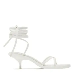 Zara White Leather Lace Up Kitten Heels Minimalist Sandals Shoe Size 8