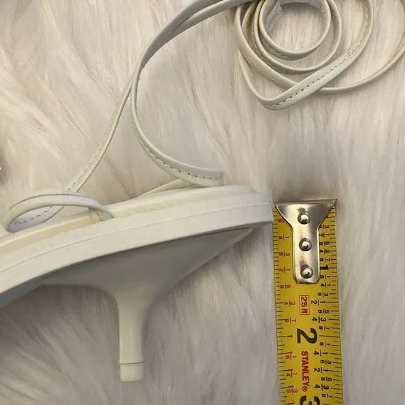 Zara White Leather Lace Up Kitten Heels Minimalist Sandals Shoe Size 8