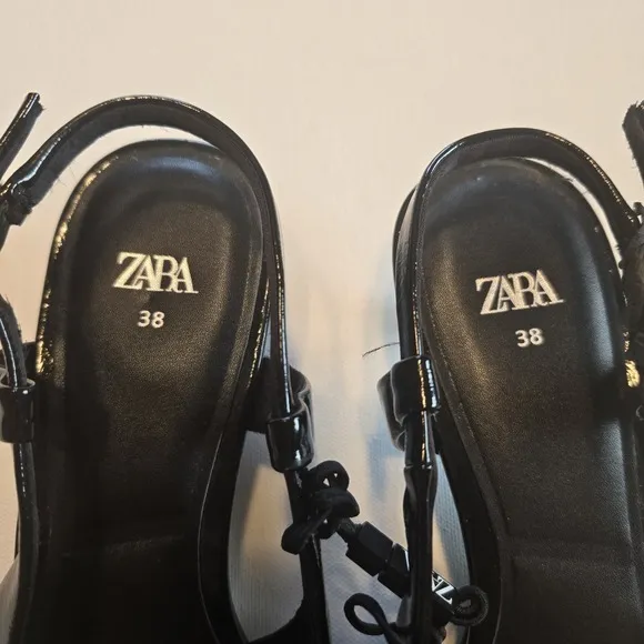 Zara Women's Slingback Patent Leather  Kitten Heels Size 38