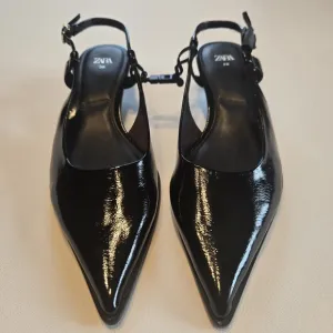 Zara Women's Slingback Patent Leather  Kitten Heels Size 38