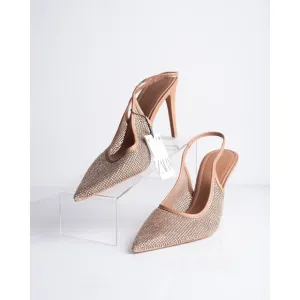 Zara Womens Slingback Rhinestone Pointed Heels Brown US 10 EU 41 2231/310 NWD