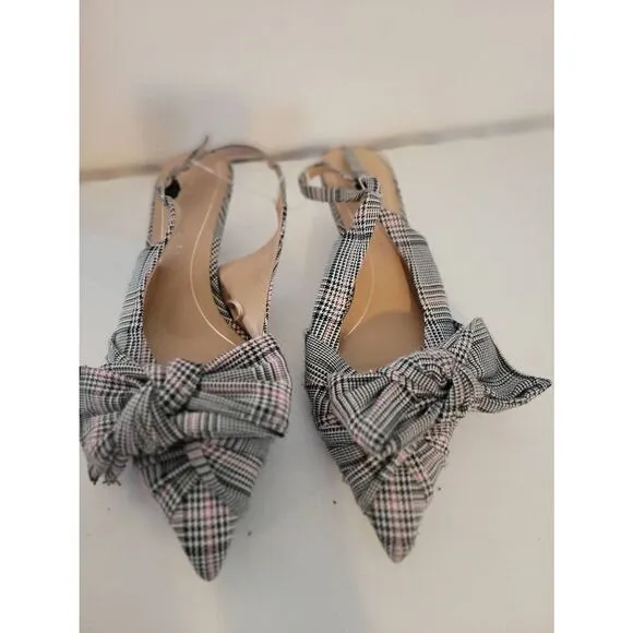 Zara Women's White &amp; Black Houndstooth Trafaluc Slingback Heels Size 36
