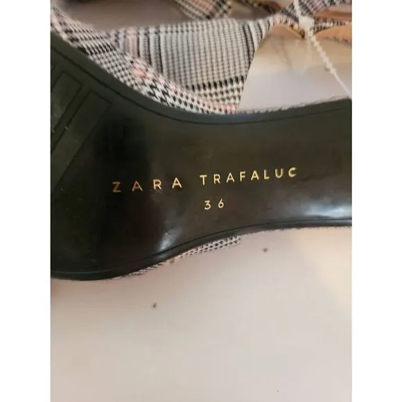 Zara Women's White &amp; Black Houndstooth Trafaluc Slingback Heels Size 36