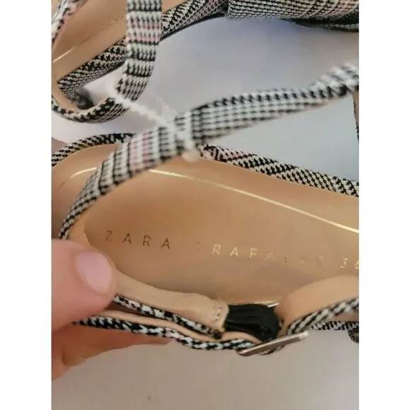 Zara Women's White &amp; Black Houndstooth Trafaluc Slingback Heels Size 36