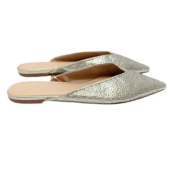 Zara Women’s Bejeweled Vamp Mules Silver Sparkle Size 6.5 / EU 37 NWOT
