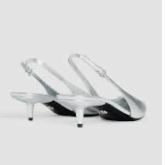 ZARA x STEVEN MEISEL Metallic Sling Back Leather High Kitten Heels Size 38/7.5